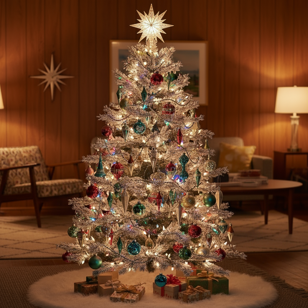 Give the home and furnishings in the background a mid-century vibe.